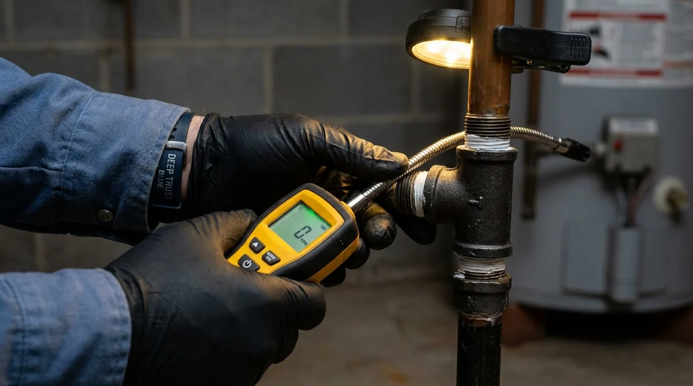 Gas leak detection with electronic sniffer by Johns Plumbing LLC in Lacon